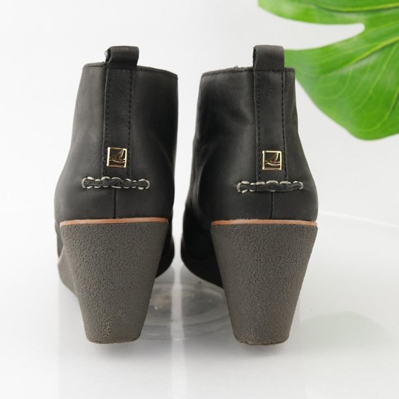 Sperry Women's Harlow Boot Size 10 Wedge Heel Lace Up Black Leather Boho Bootie - Picture 6 of 12